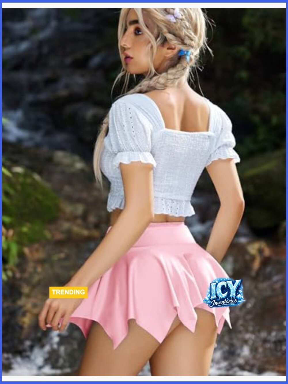 Polyester Spandex Mini Skirt with Drawstring Ruched Bow Asymmetrical Hem - Picture 4 of 7